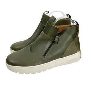 VIONIC Brinkely Side Zip Leather Sneaker Bootie Olive Green Camo Size 8